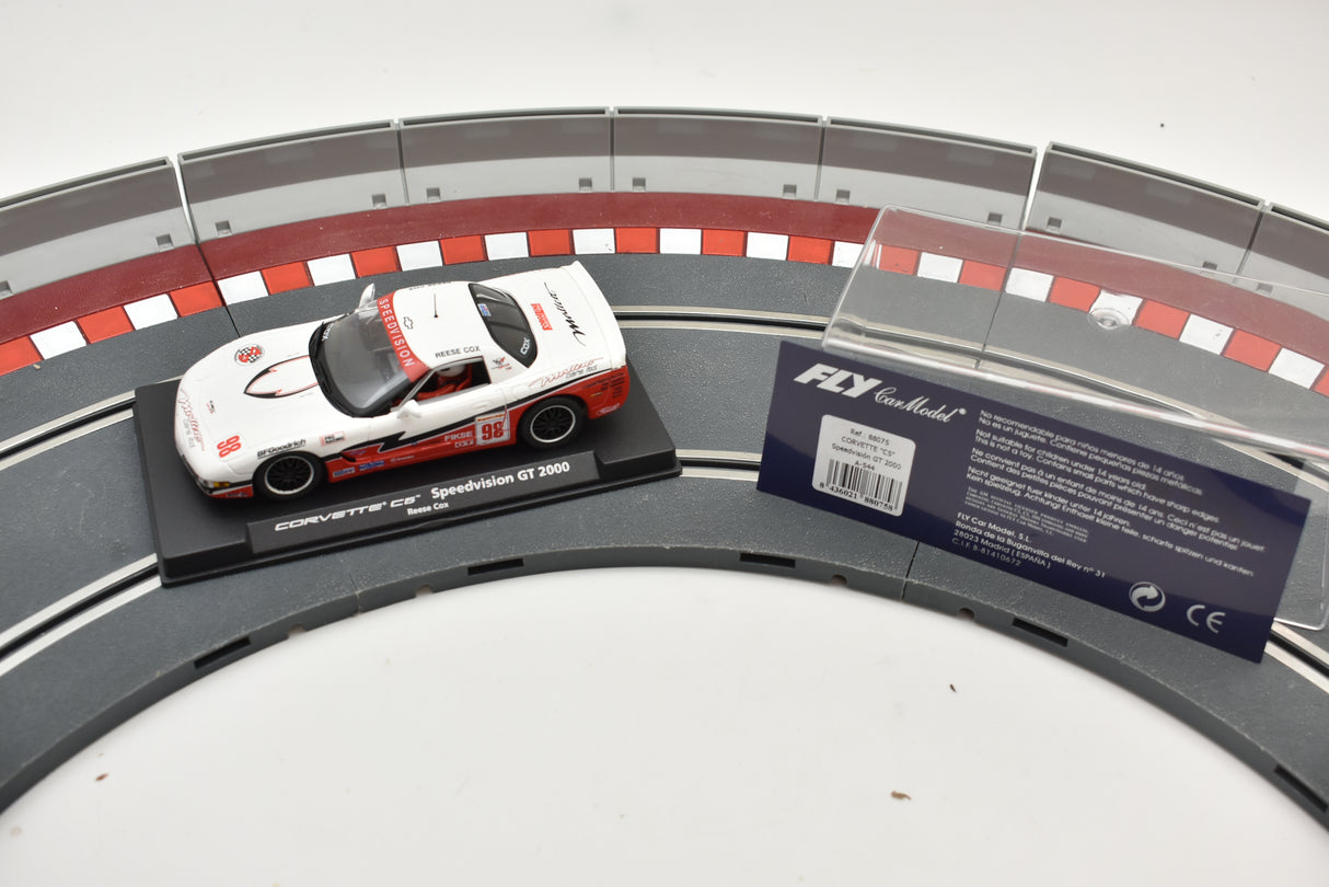 Red and white Corvette race car on a track section for Fly Car 88075