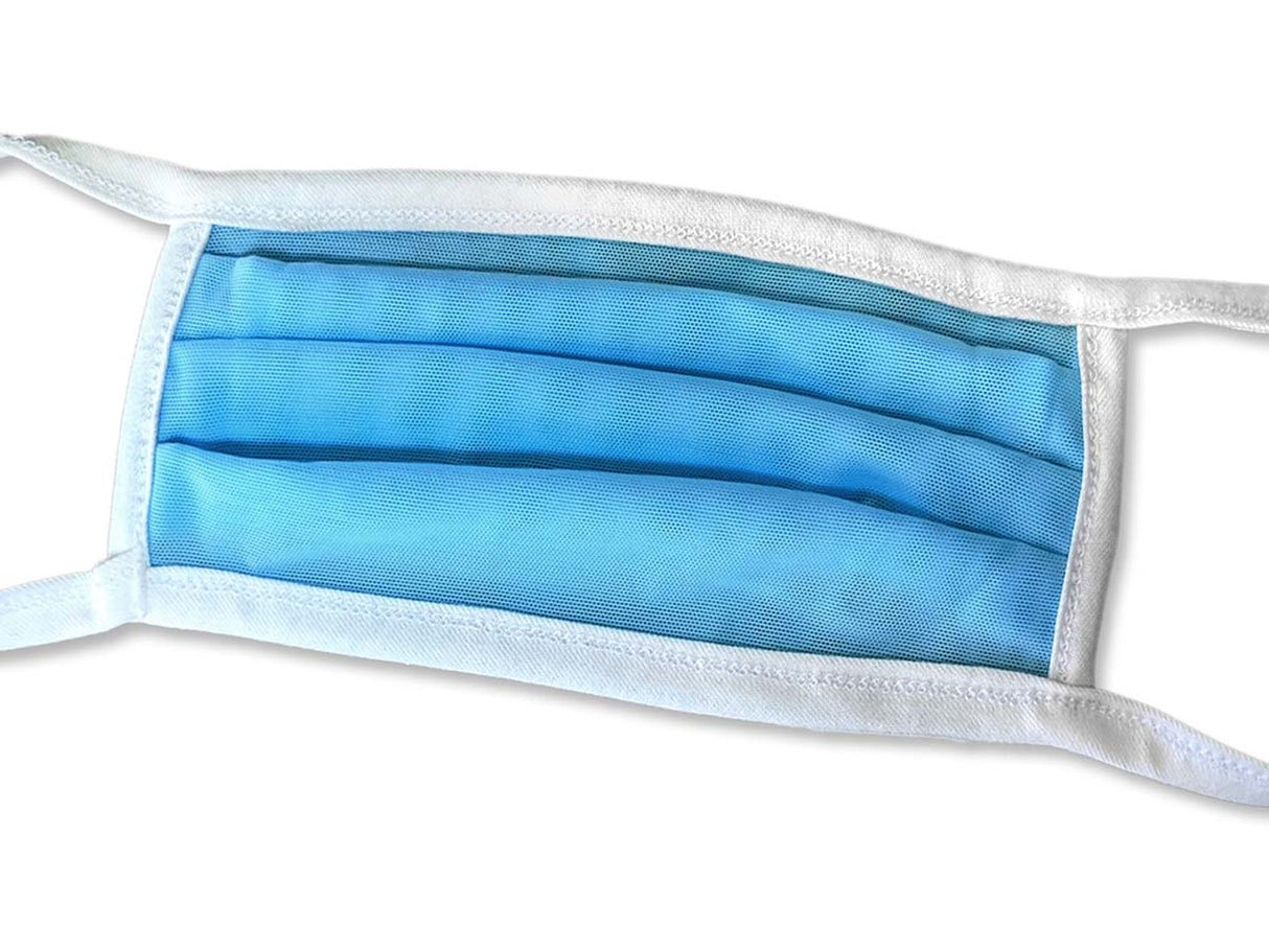 Light blue disposable face mask with white ear loops for Fake Mask USA, front view