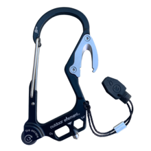 Multitool carabiner with attached oxygen indicator for emergency escape for Outdoor Element BlackForest, front view