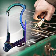 Fire-starter multitool carabiner in use, sparking embers for outdoor fire for Outdoor Element 71960