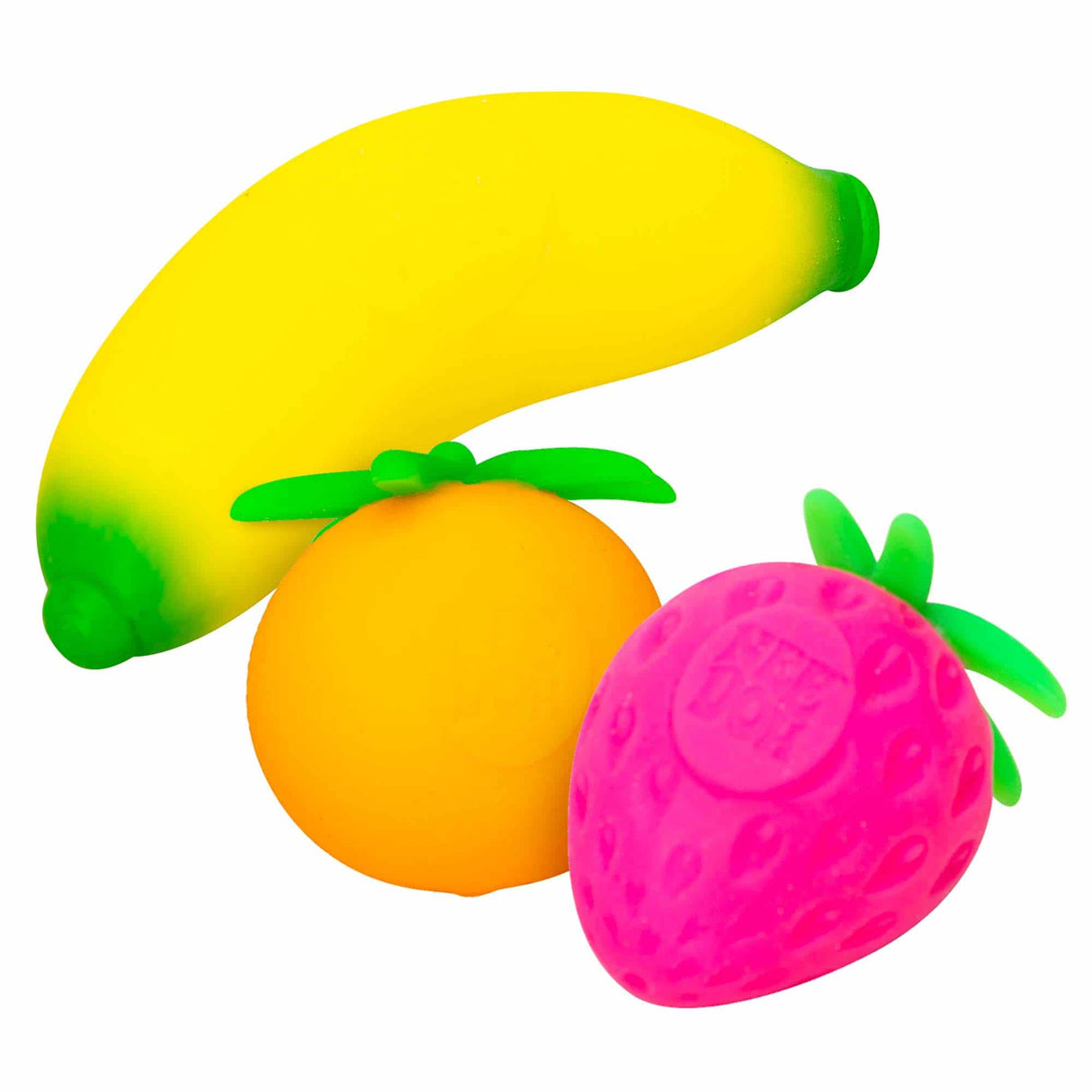 Yellow banana, orange, and pink strawberry gummy candies for Schylling GFND