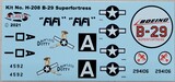 B-29 Superfortress model parts set with decals and stand pieces for Atlantis Model Co ALM208