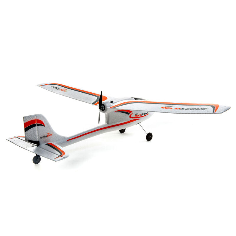 Small model airplane kit with white and orange accents, ready to fly for HobbyZone HBZ5700