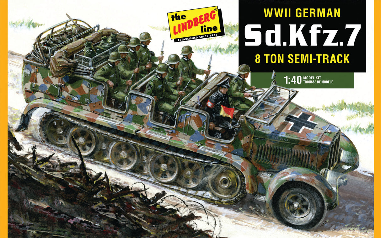 German Sd.Kfz.7 8-ton semi-track personnel carrier with soldiers in a diorama setting for Lindberg HL416