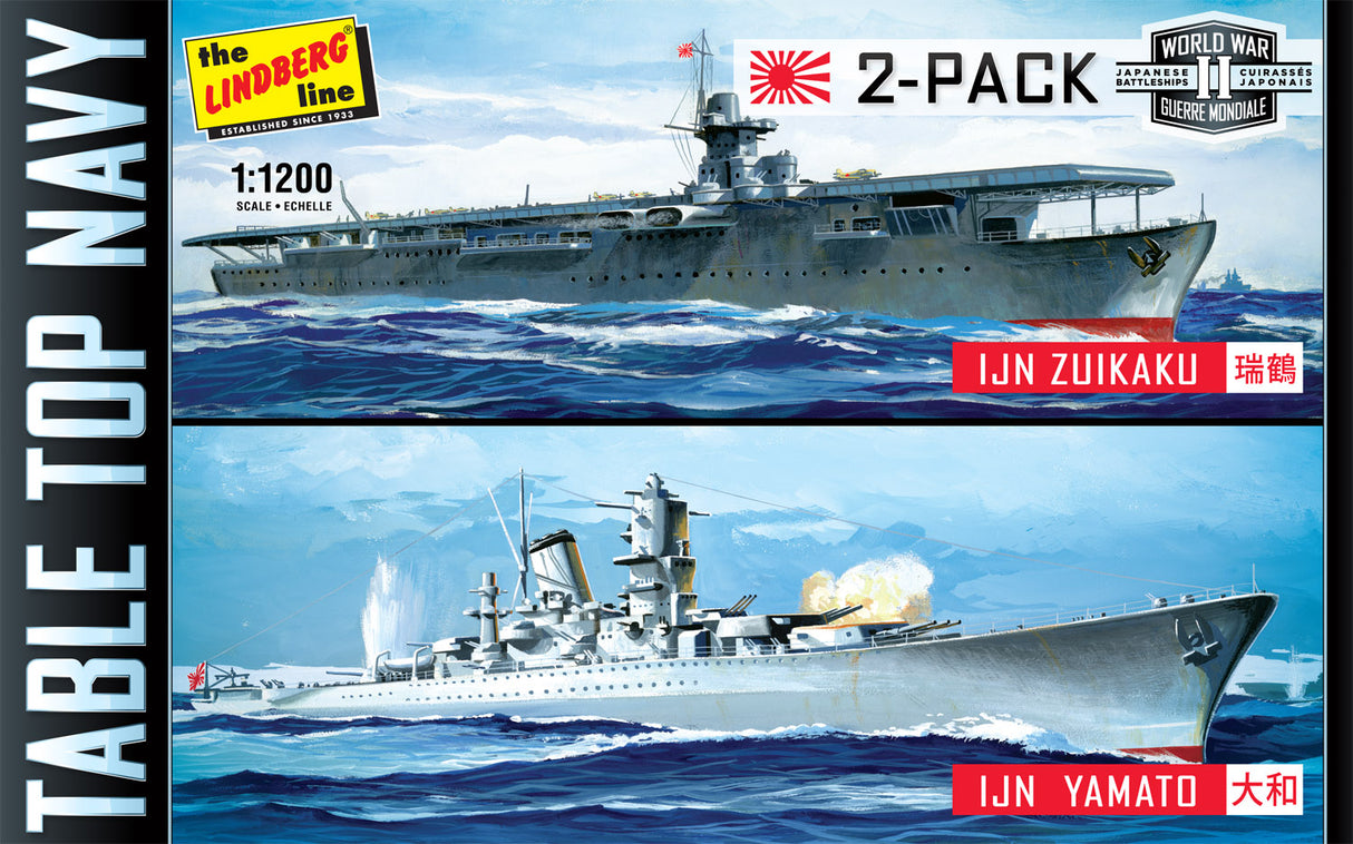 Two WWII Japanese battleships, Yamato and Zuikaku, displayed in a 2-pack set for Lindberg HL424/12