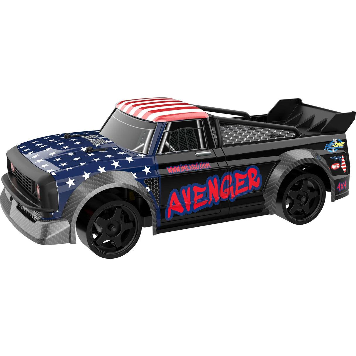 Blue and red drift truck with "AVENGER" lettering, 1/16 scale RC vehicle for IMEX IMX16300-IMX16305