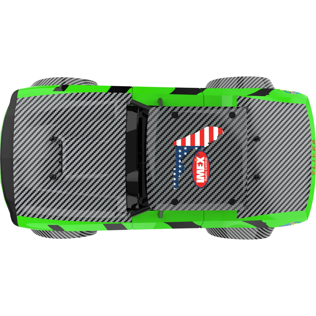 Black and green drift car with carbon fiber texture and American flag decal for IMEX IMEX