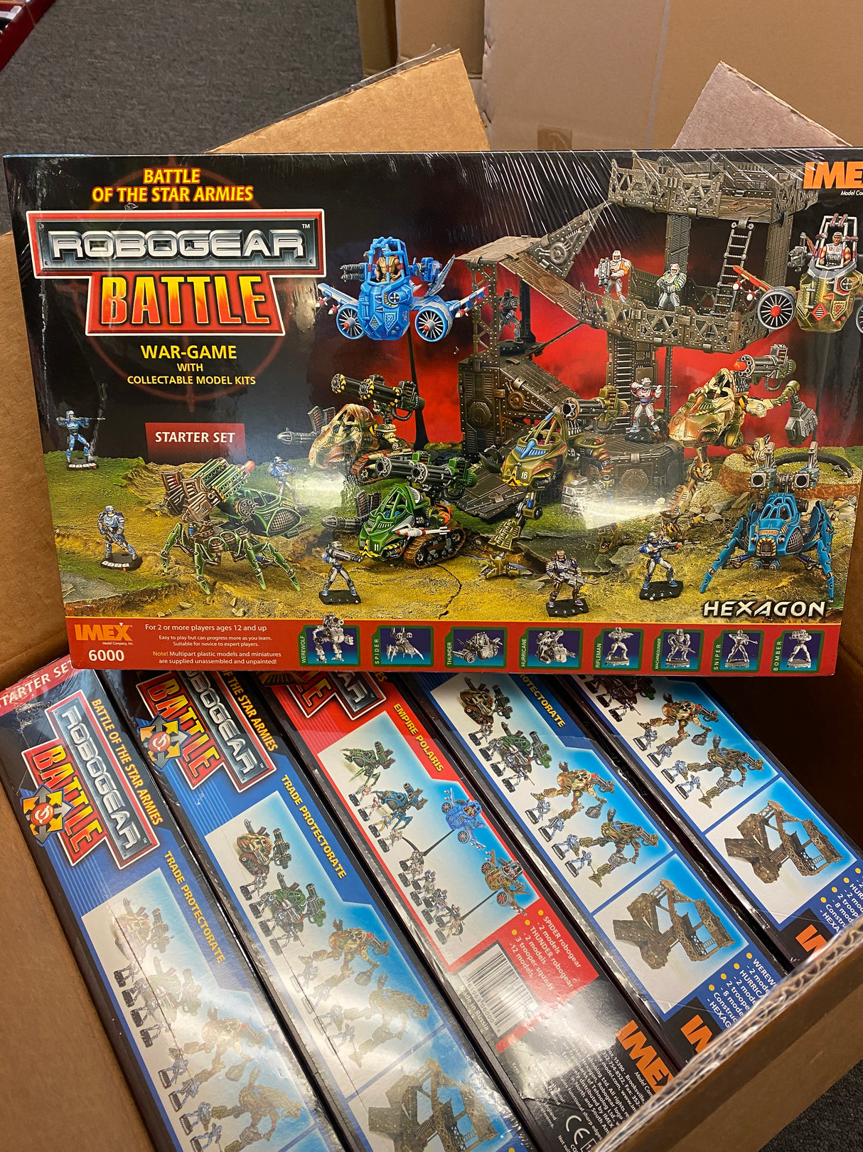 Sci-fi wargame box set featuring robot armies and battle miniatures for IMEX 6000