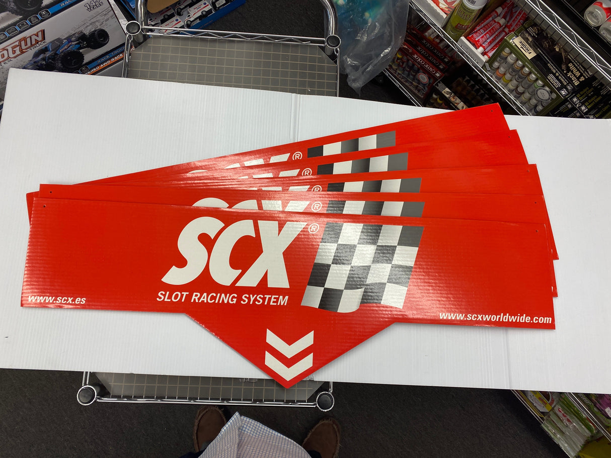 Red and black checkered race track sign set with SCX logo for MK 5940