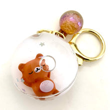 Cute bear key charm in a clear, round bubble with a gold ring for BC Mini 12056, rear view