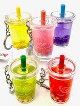 Set of four colorful boba drink charms with straws and metal key rings for BC Mini 12042