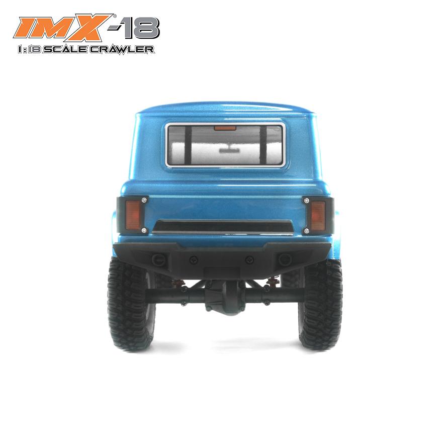 Blue 1:18 scale crawler vehicle viewed from the rear for IMX IMX25005
