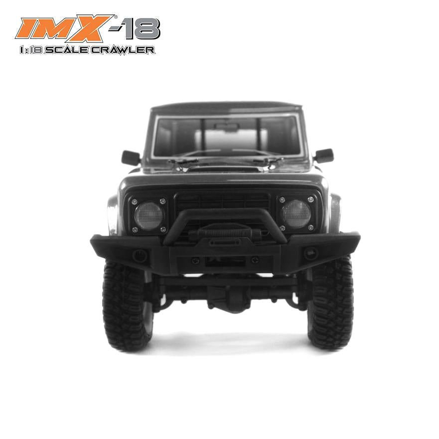 Black 1:8 scale crawler vehicle with off-road tires and front bumper for IMX IMX25005