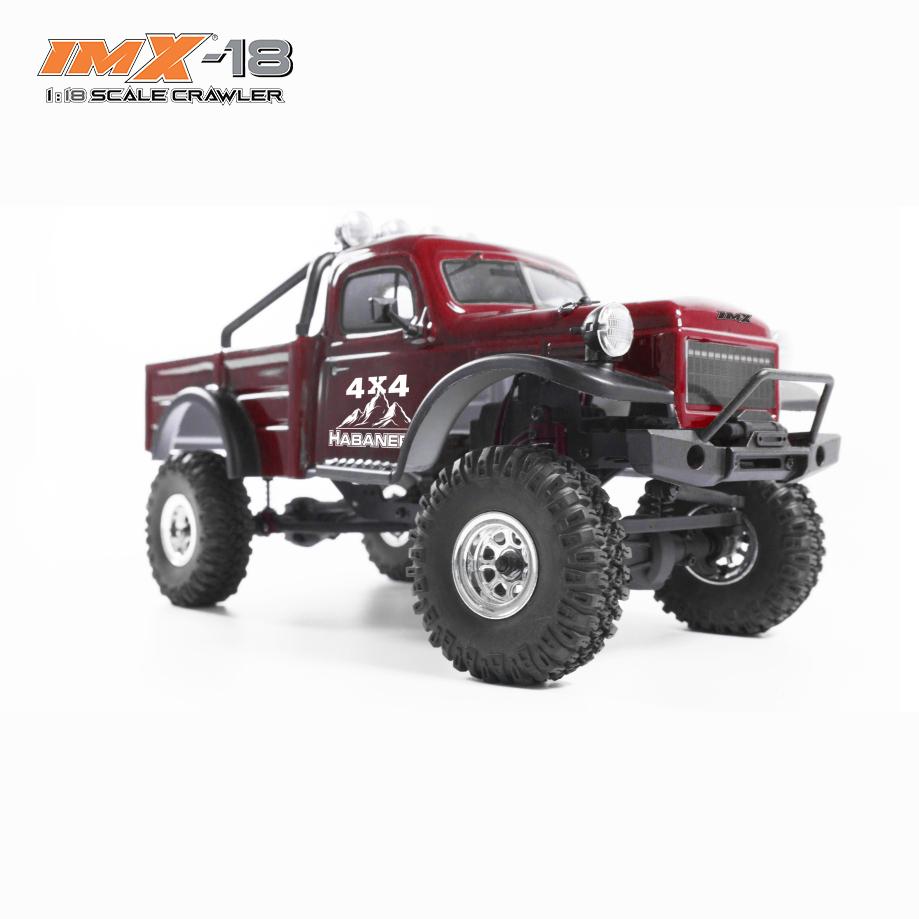 Red 1:18 scale crawler toy truck with large off-road tires for IMX IMX25010