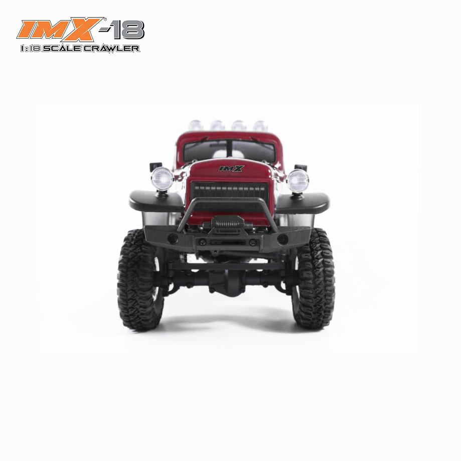 Red scale crawler vehicle with large off-road tires for IMX IMX25010