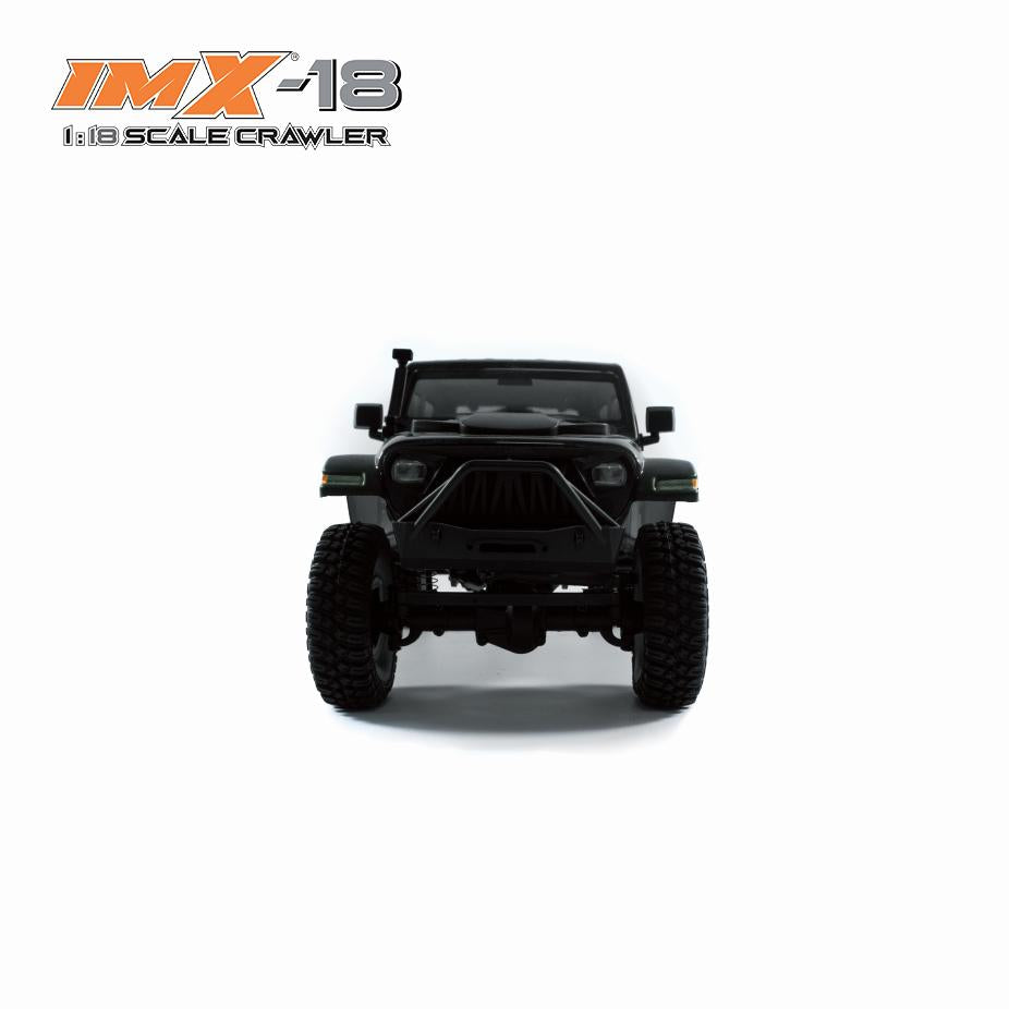 Black 1:18 scale crawler vehicle viewed from the front for IMX IMX25015