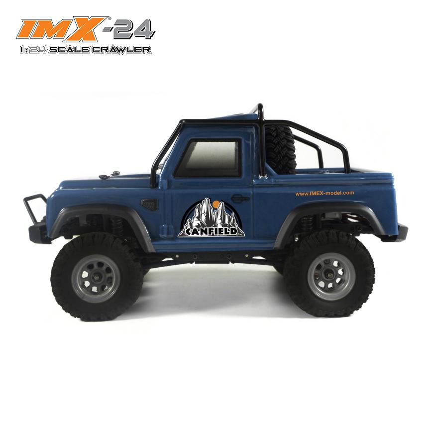 Blue 1:24 scale crawler model with off-road tires and roll cage for IMX IMX25050