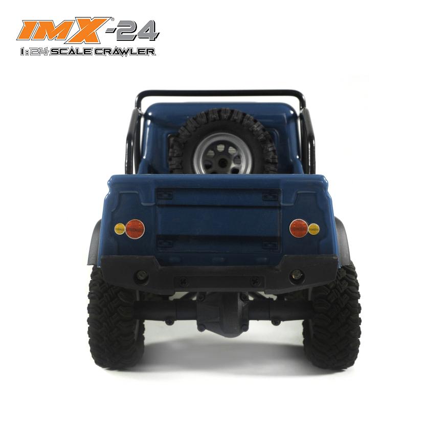 Blue 1:24 scale crawler toy vehicle viewed from the rear for IMX IMX25050