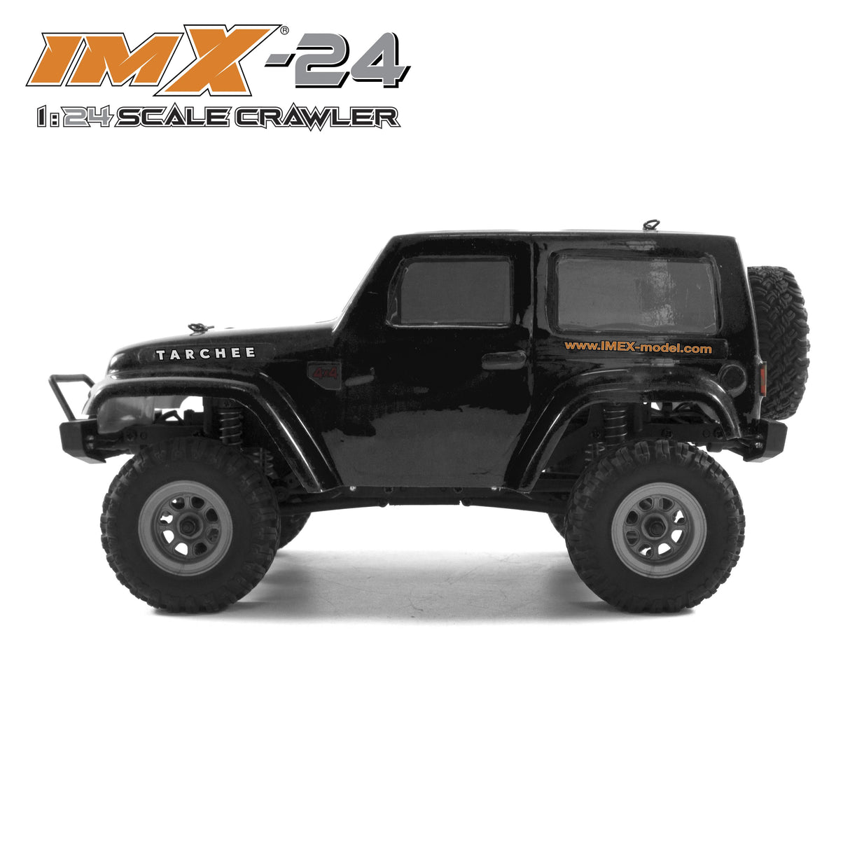 Black 1:24 scale crawler vehicle, viewed from the side for IMX IMX25055