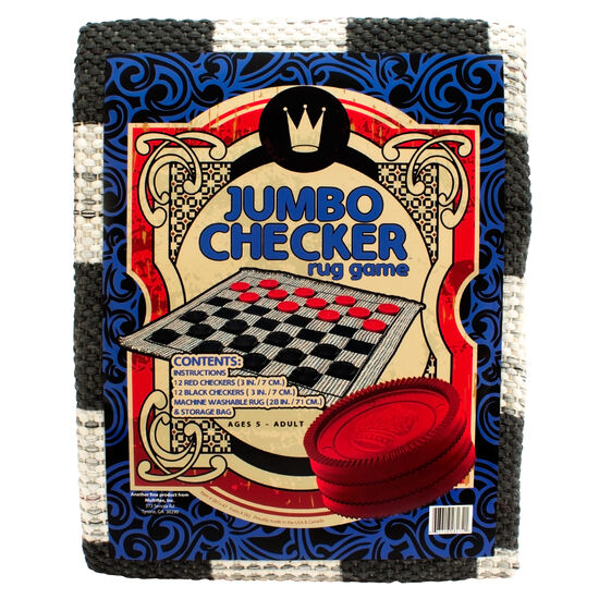 Black and white checkerboard rug game with red and black pieces for Channel Carft CHRJ