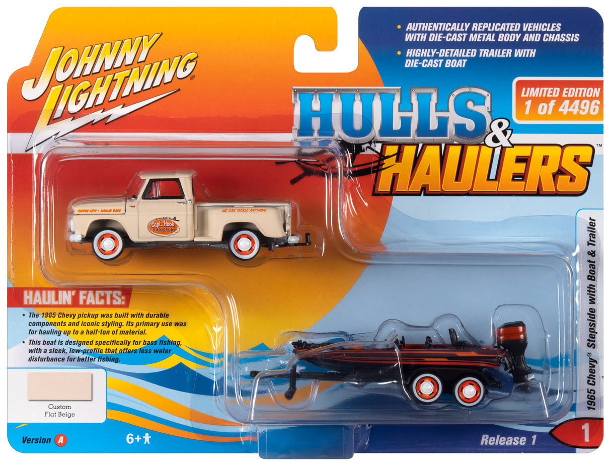 Toy set: 1955 Chevy truck and boat trailer, die-cast collectible for Johnny Lightning JLBT015