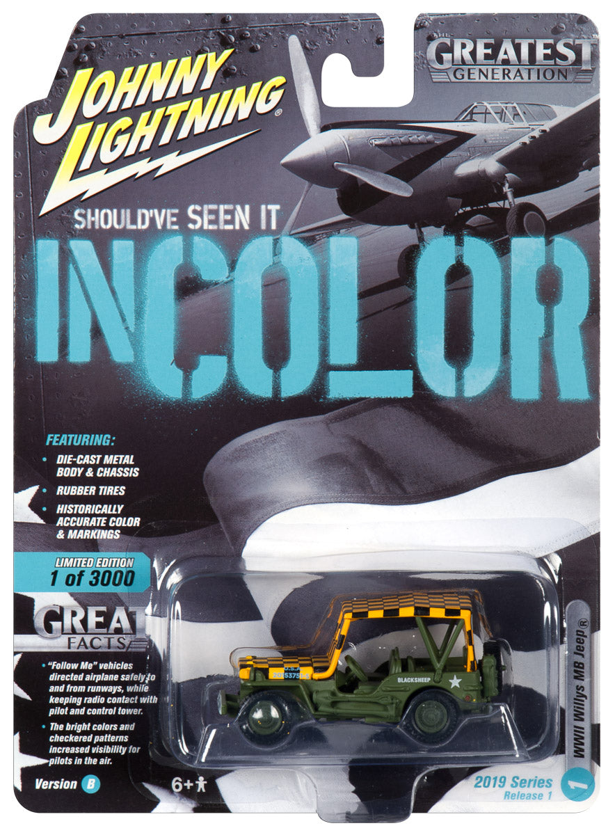 Toy airplane set packaging featuring a die-cast model and historical aircraft art for Johnny Lightning JLML004