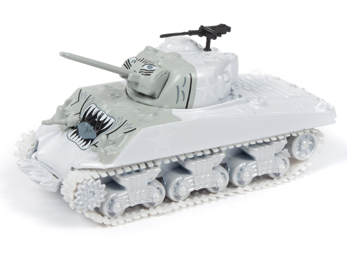 Toy model of a WWII tank with a menacing, snarling face for Johnny Lightning JLML004