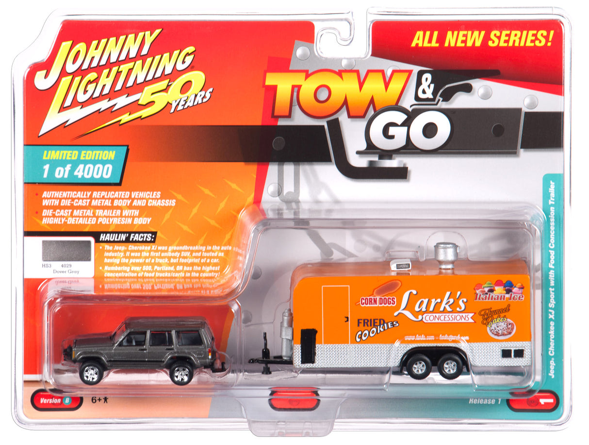 Tow & Go Johnny Lightning 50th Anniversary w/ Travel Trailer | JLTG001| Johnny Lightning-Round 2-1998 Jeep Cherokee-ProTinkerToys
