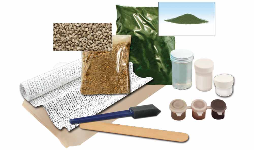 Natural materials for sensory play: pebbles, sand, leaves, and tools for WoodLand LK955