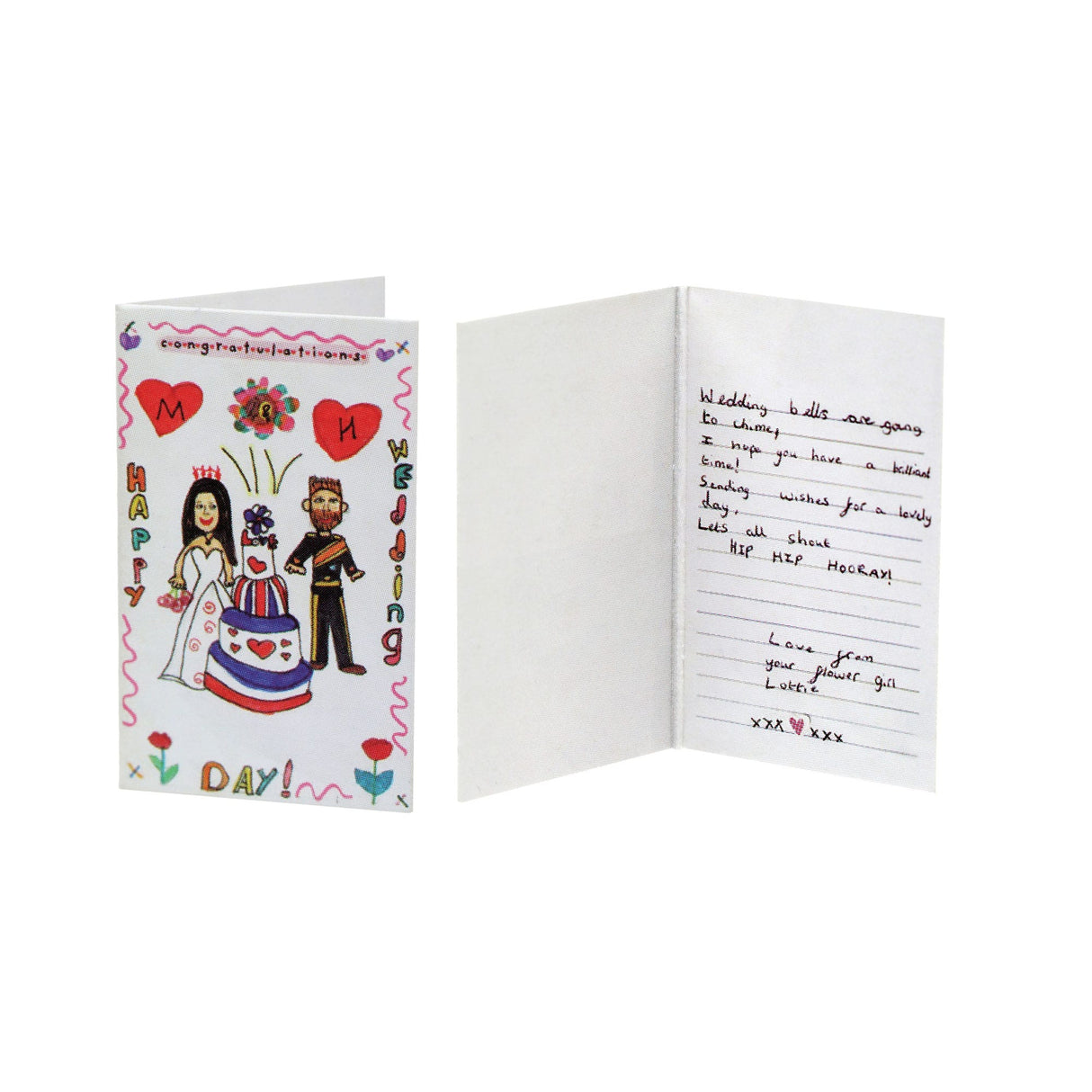 Wedding flower girl card with bride and groom illustration and message space for Lottie LT114
