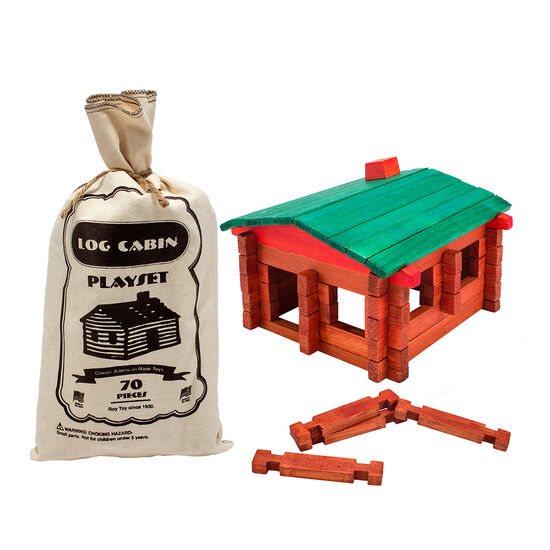 Wooden log cabin building set with pieces for construction for Roy Toy RTLC
