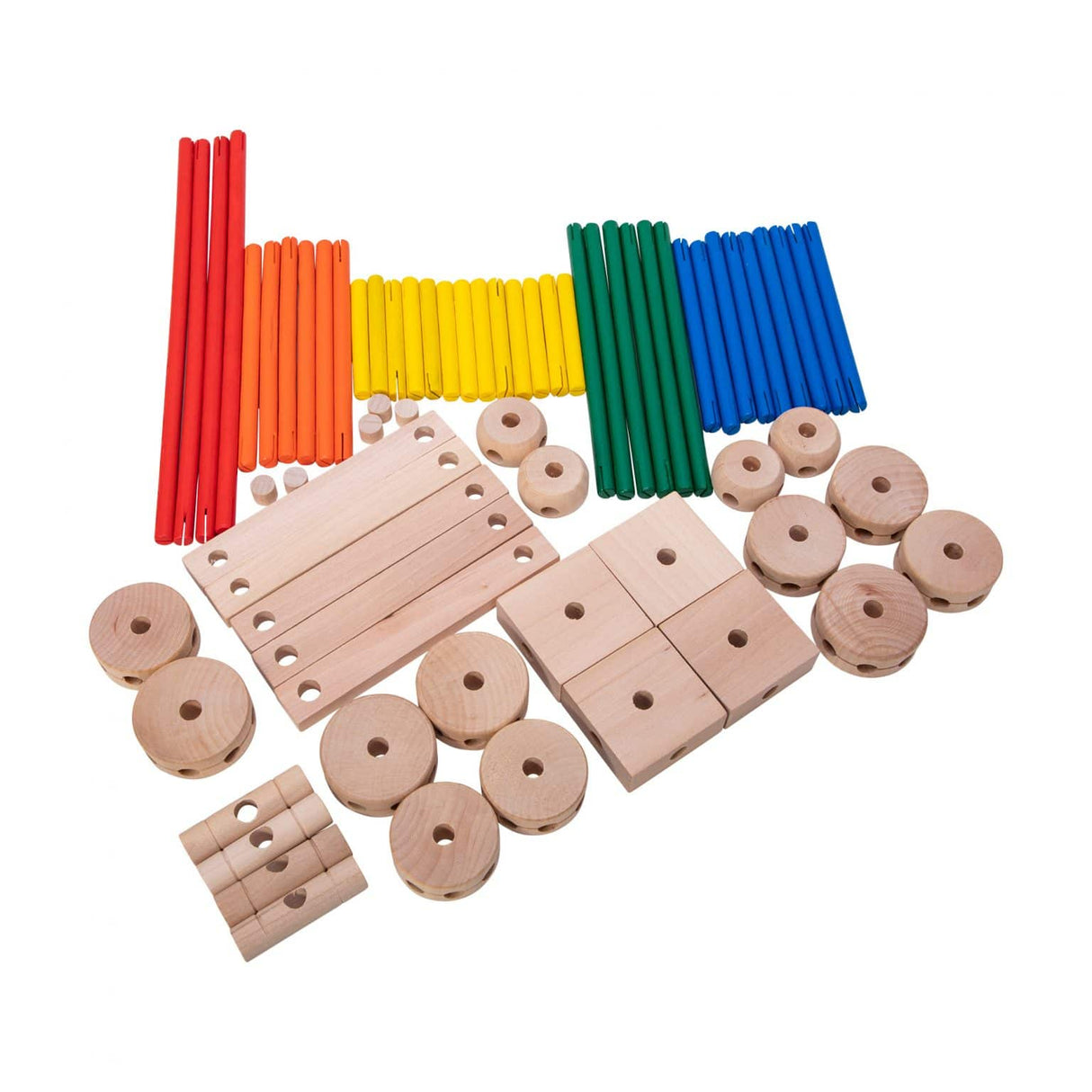 Colorful building blocks and wooden connectors for creative play for Schylling MKT