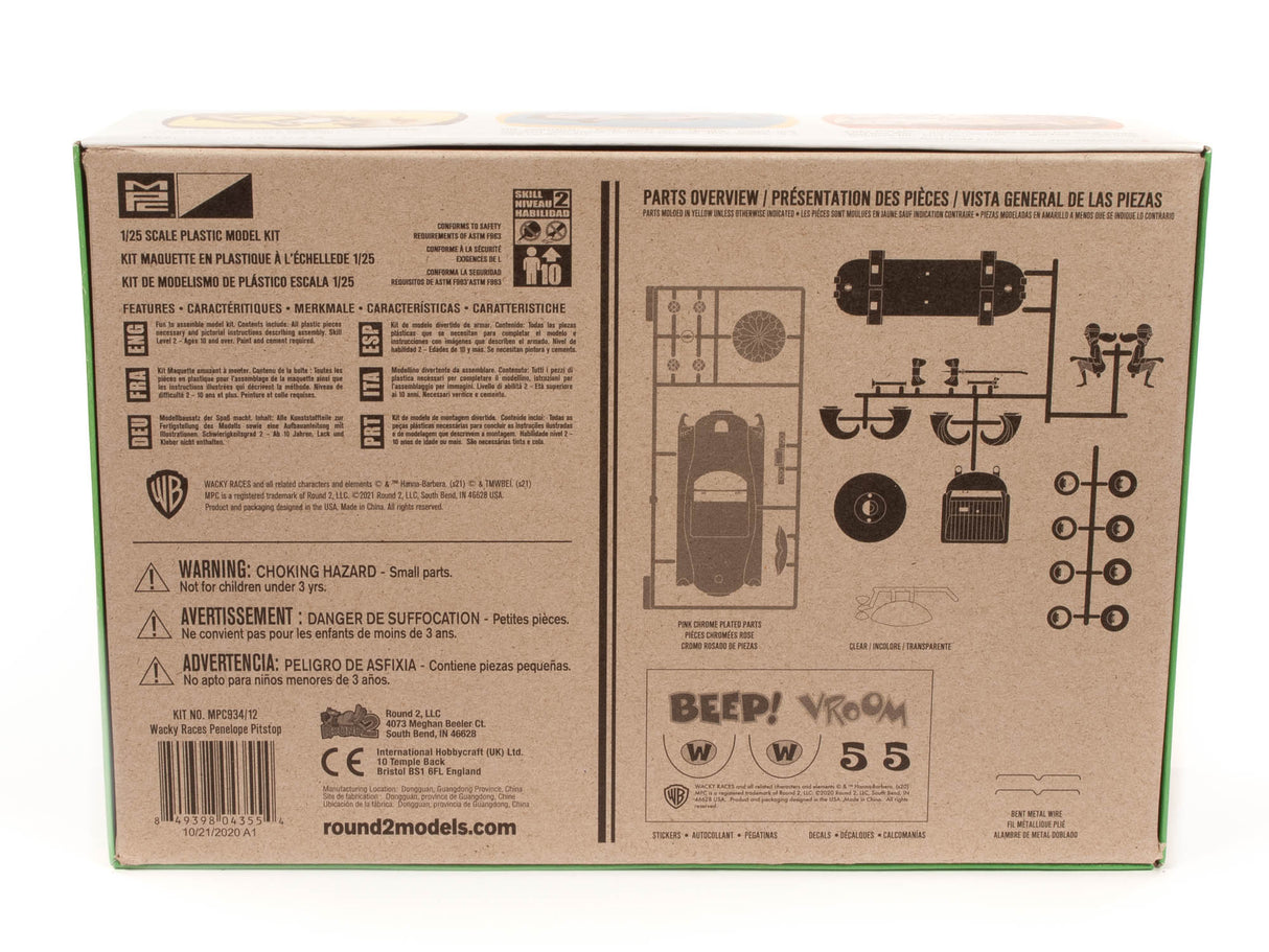 Model kit box art for Wacky Races Pussycat, showing parts and instructions for MPC MPC934
