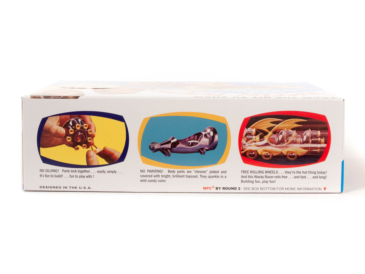 Model kit box showing assembly steps for Wacky Races vehicles for MPC MPC935