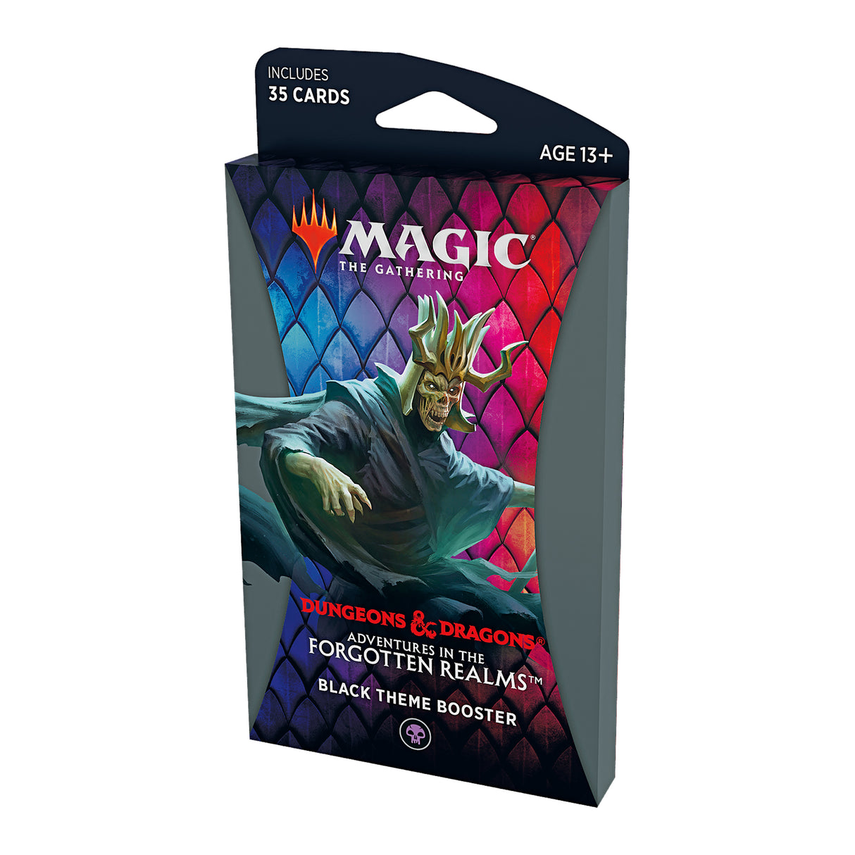 Magic: The Gathering Theme Booster for Forgotten Realms, featuring a dark, dramatic character for C87500000-1