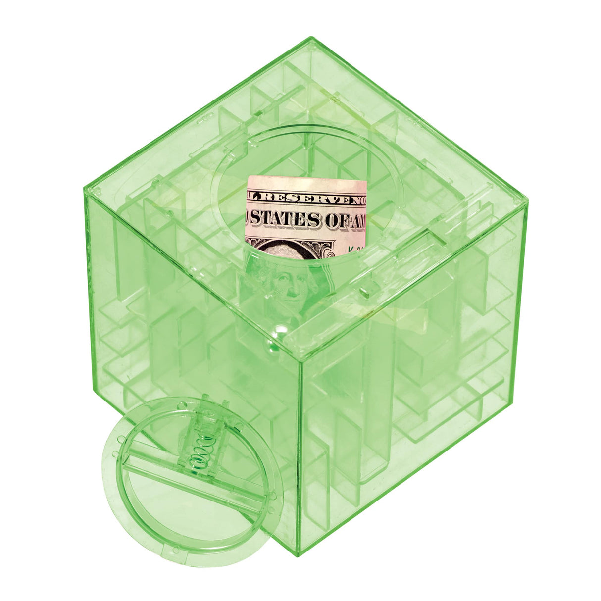Green plastic desk organizer with a slot for a US dollar bill for Schylling MZB