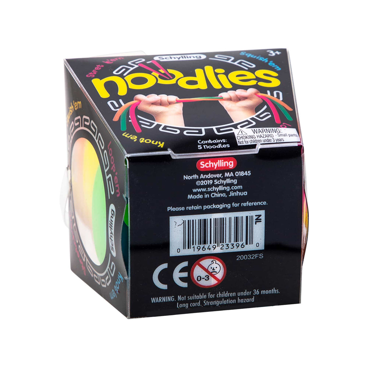 Toy box packaging for Noodlies, containing 5 squishy noodles for Schylling NL