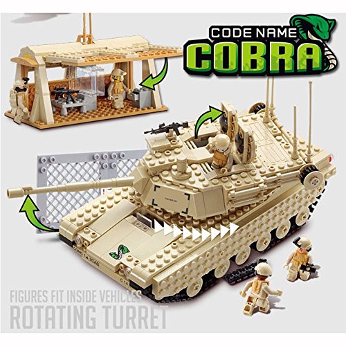 Building set featuring a base camp and a tank with a rotating turret for Oxford OXF3531