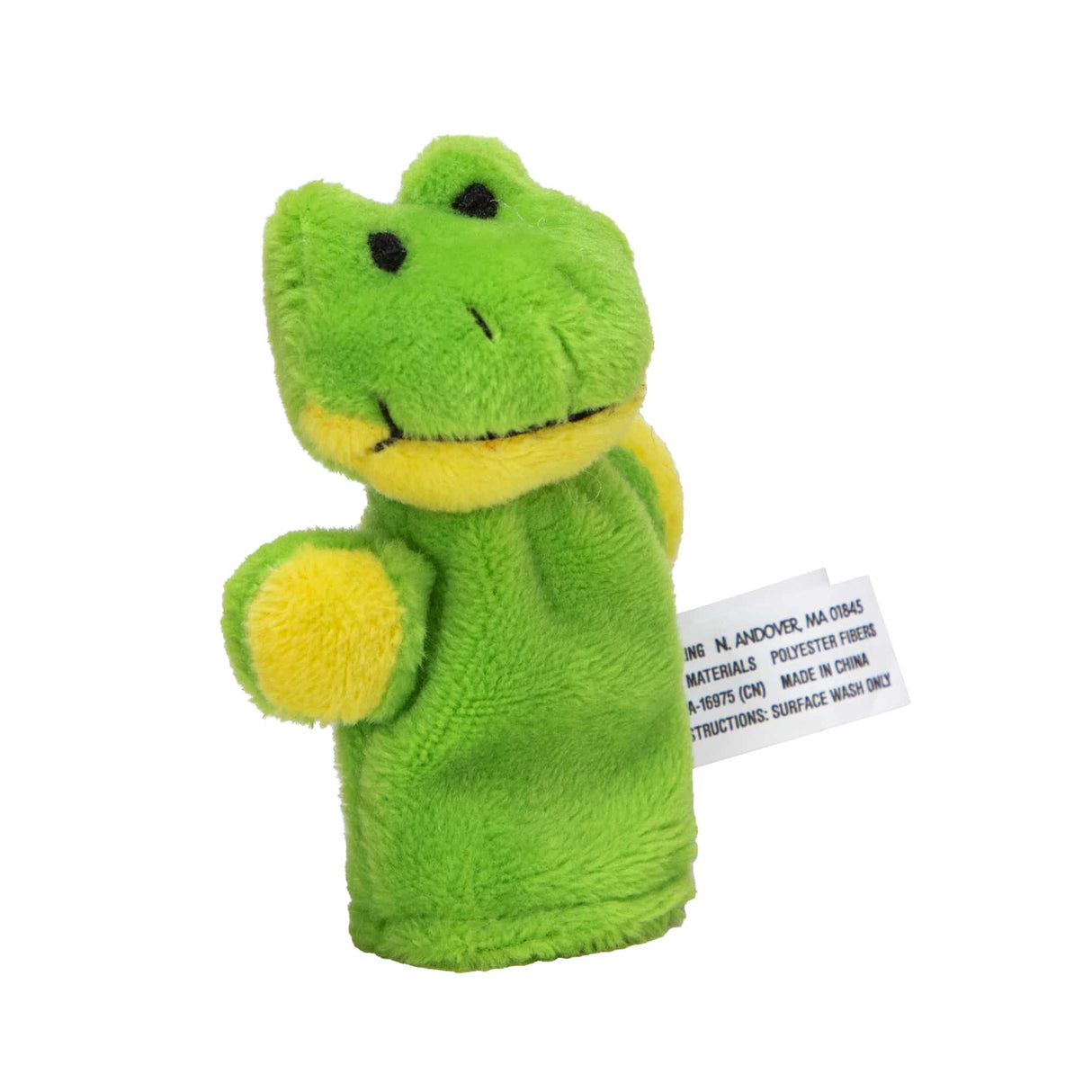 Green frog finger puppet with yellow accents for Schylling PFP