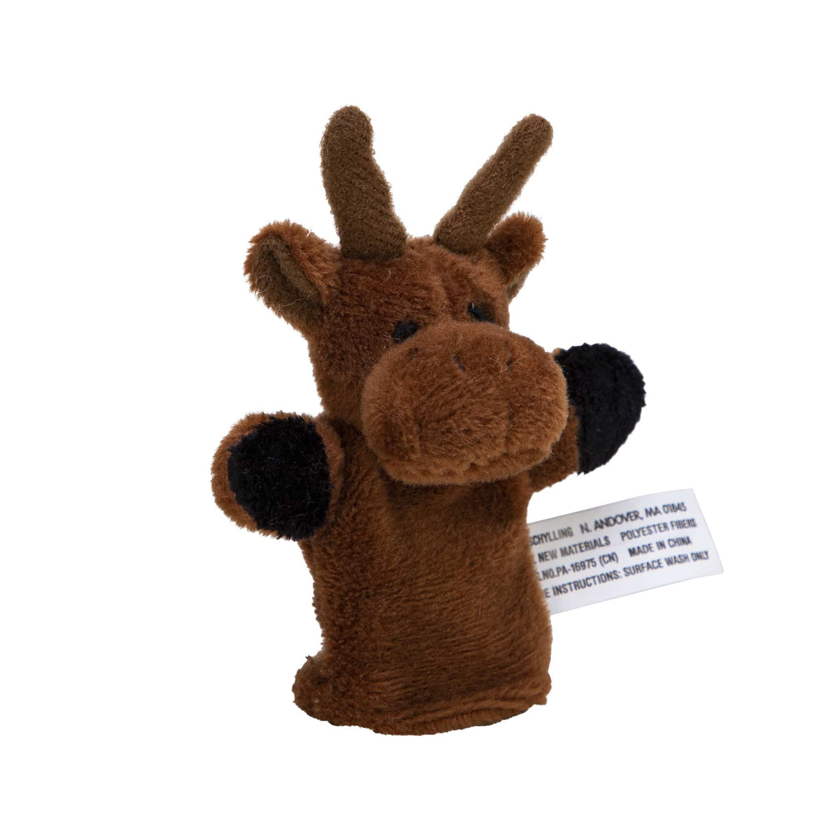 Brown stuffed animal finger puppet with small horns for Schylling PFP
