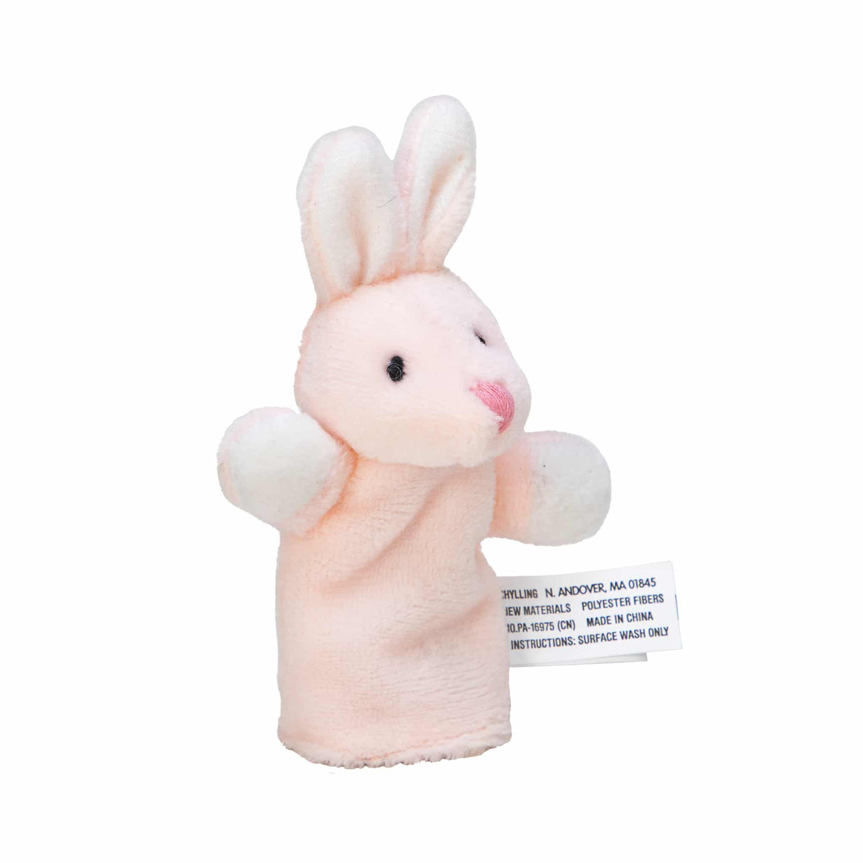 Soft, white bunny finger puppet toy for Schylling PFP