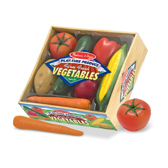 Assortment of play food vegetables: tomatoes, corn, peppers, and carrots for Melissa and Doug 4083