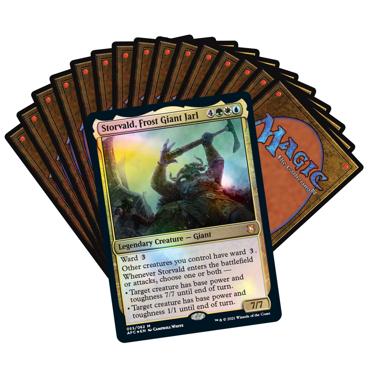 Storvald, Frost Giant Jarl card art showing a giant warrior in a misty landscape for Magic The Gathering C87490000