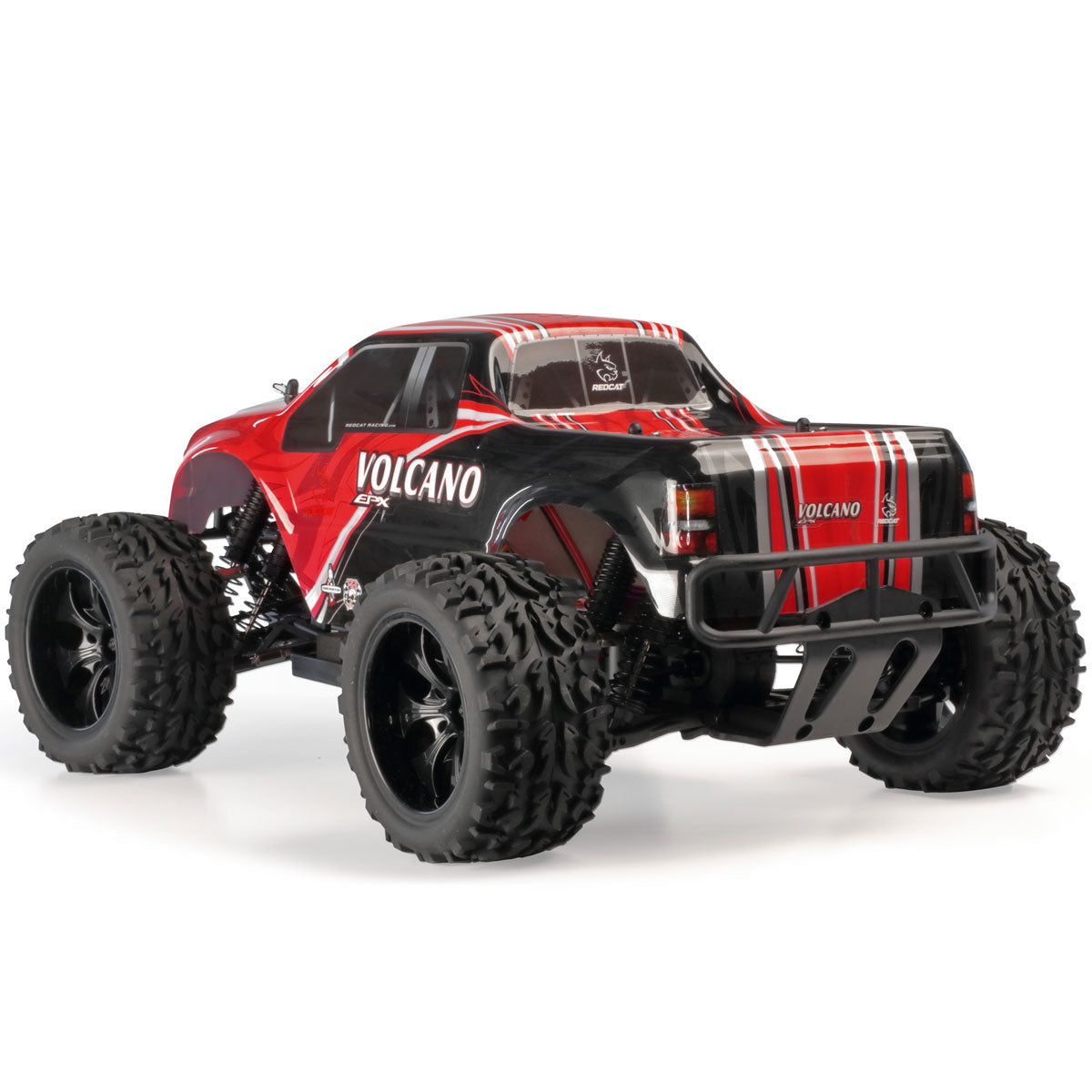 Red monster truck with large tires, ready for off-road action for RedCAT VOLCANOEP-94111-BS-24
