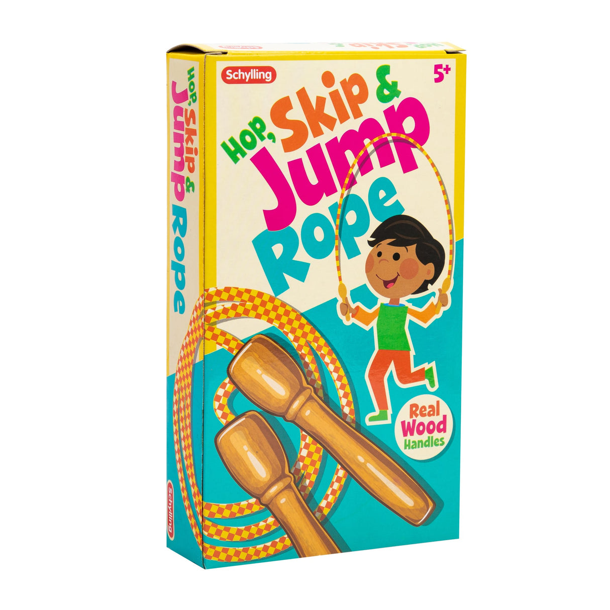 Jumping rope toy box with wooden handles and colorful design for Schylling RJR