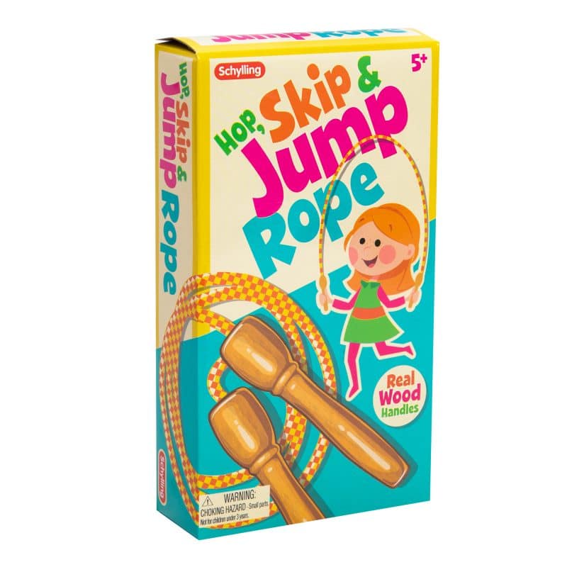 Colorful box for a retro jump rope with wooden handles for Schylling RJR