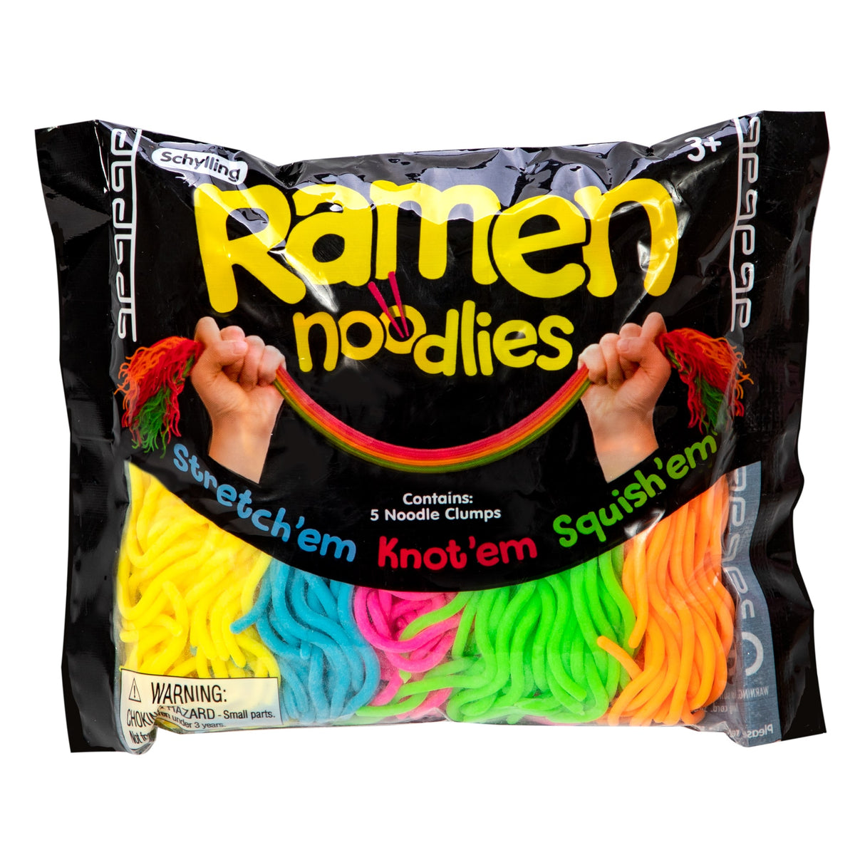 Colorful noodle clumps toy in a black plastic bag for Schylling RNL