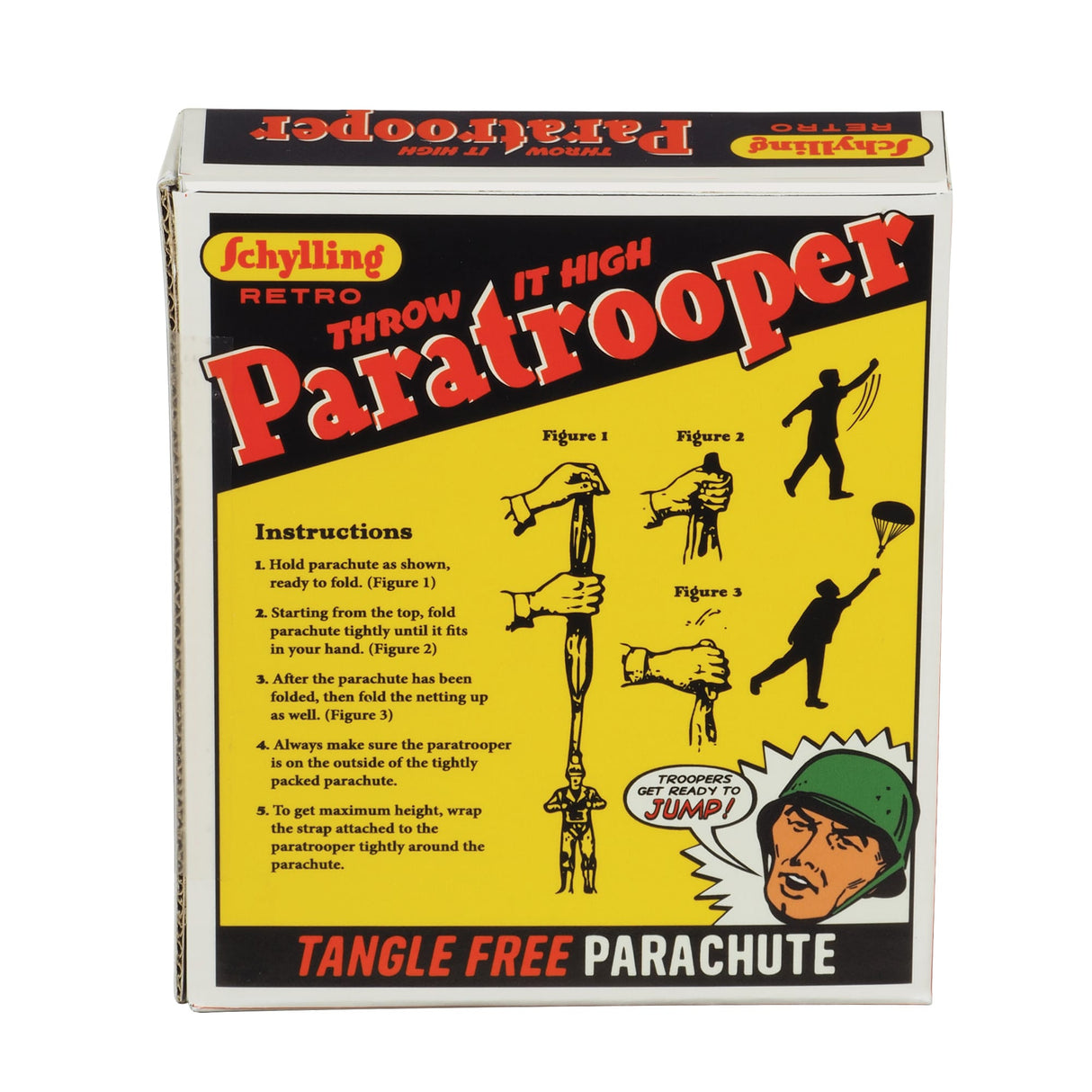 Instructions for a tangle-free parachute, showing assembly steps with figures for Schylling RPT