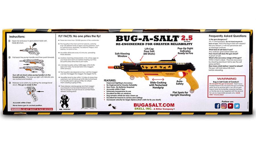 Bug-A-Salt 2.5 yellow spray can for bug control instructions and features for BS2.5-RY