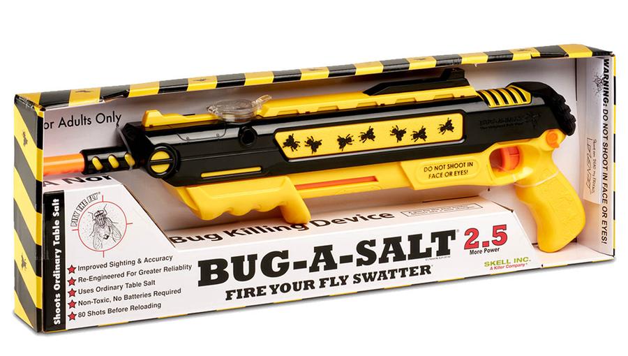 Yellow and black bug zapper style fly swatter in its retail box for Bug-A-Salt BS2.5-RY